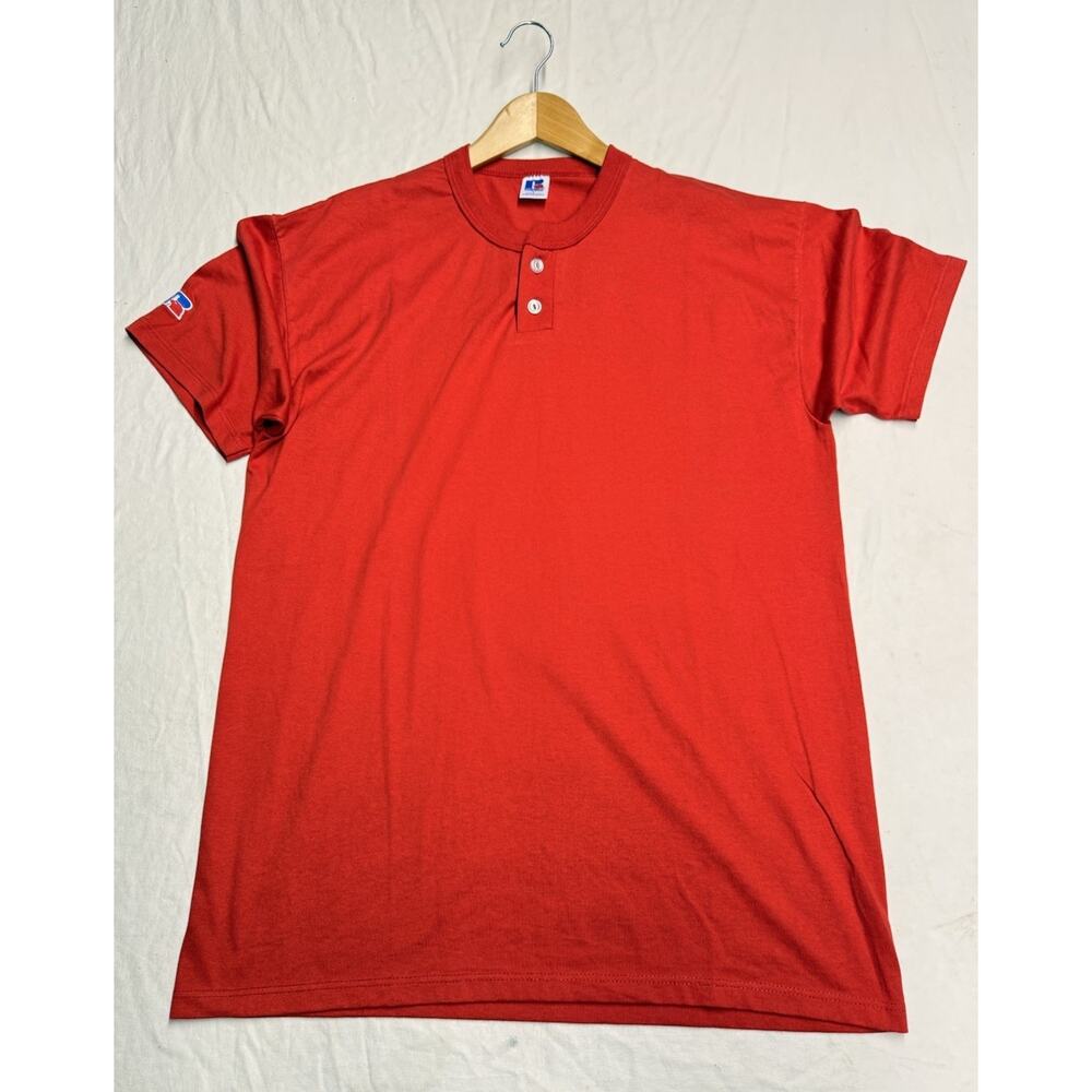 Vintage 90s Russell Athletic T Shirt Mens L Crewneck Red Shirt Made USA